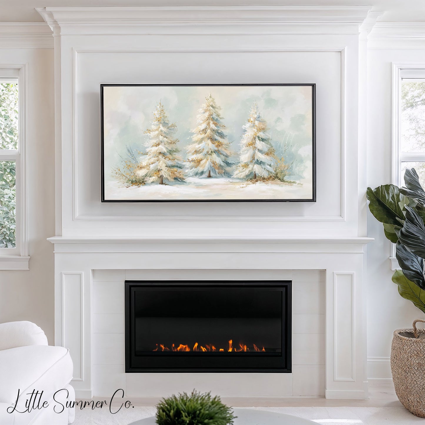 Frosted Pine Tree Trio Frame TV Art displayed on a TV