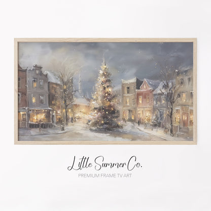 Christmas Village Frame TV Art displayed on a TV
