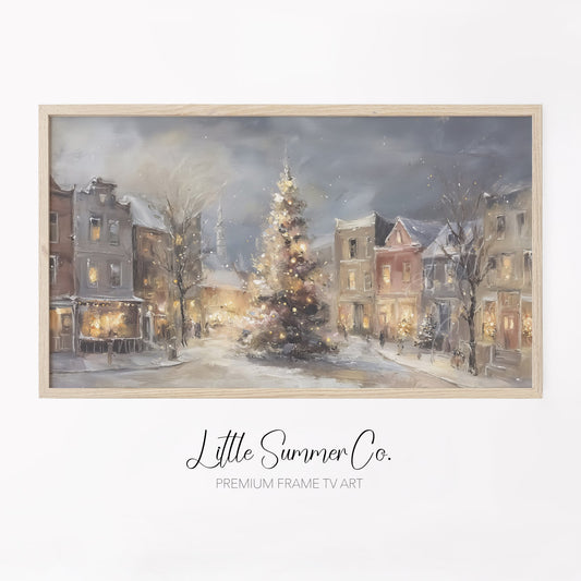Christmas Village Frame TV Art displayed on a TV