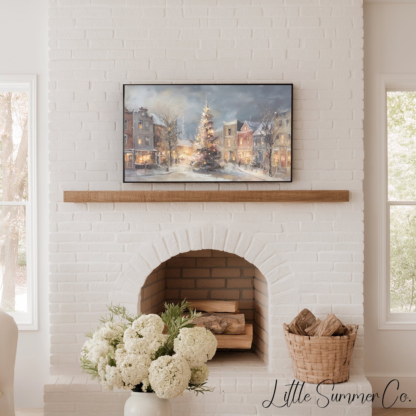 Christmas Village Frame TV Art displayed on a TV
