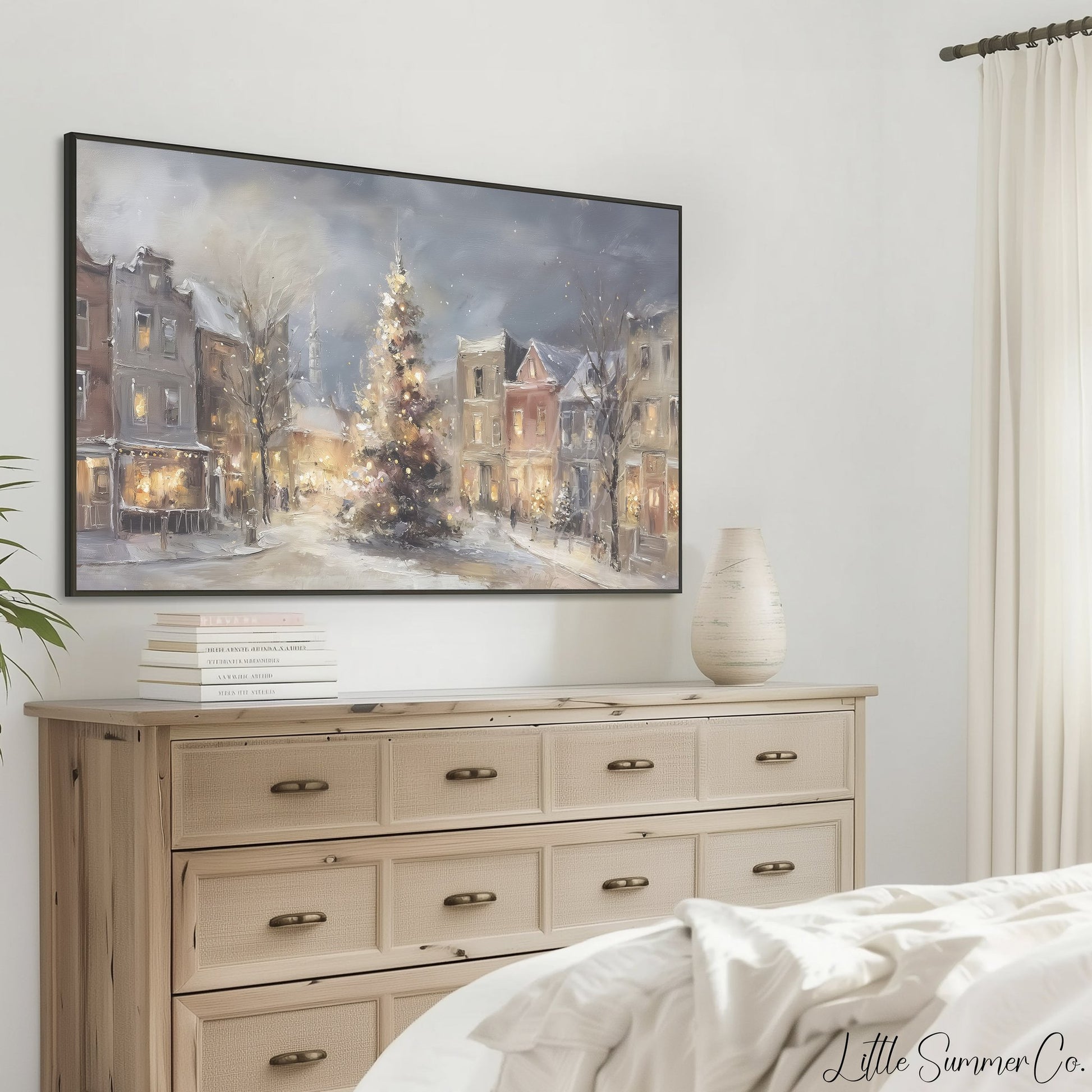 Christmas Village Frame TV Art displayed on a TV