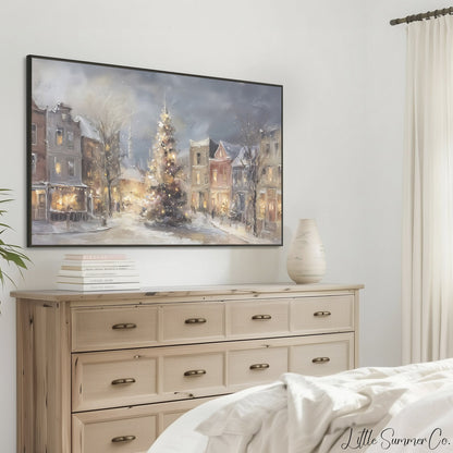 Christmas Village Frame TV Art displayed on a TV