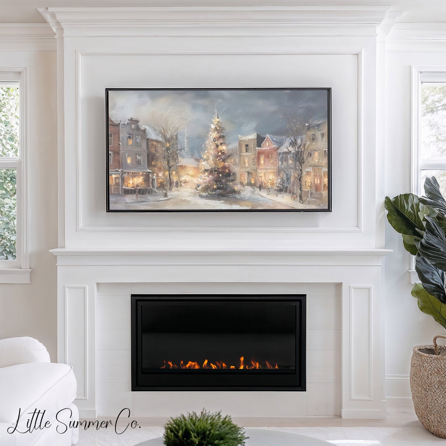 Christmas Village Frame TV Art displayed on a TV