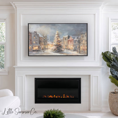 Christmas Village Frame TV Art displayed on a TV