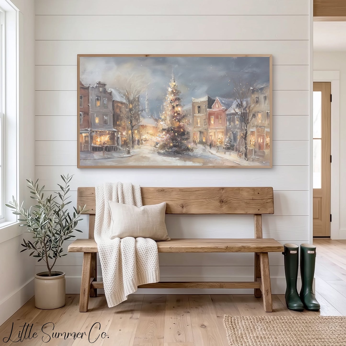 Christmas Village Frame TV Art displayed on a TV