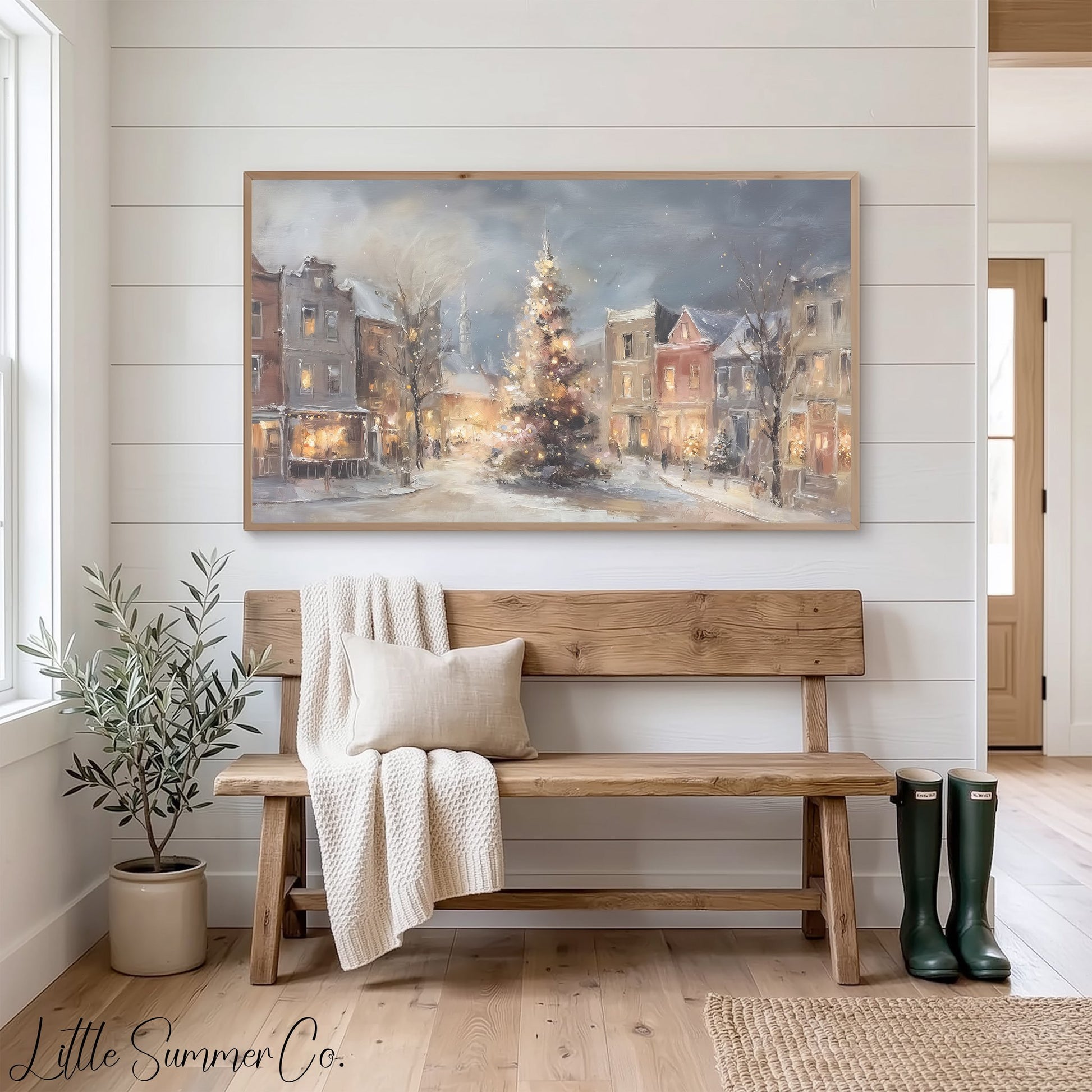 Christmas Village Frame TV Art displayed on a TV