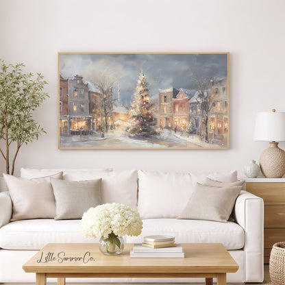 Christmas Village Frame TV Art displayed on a TV
