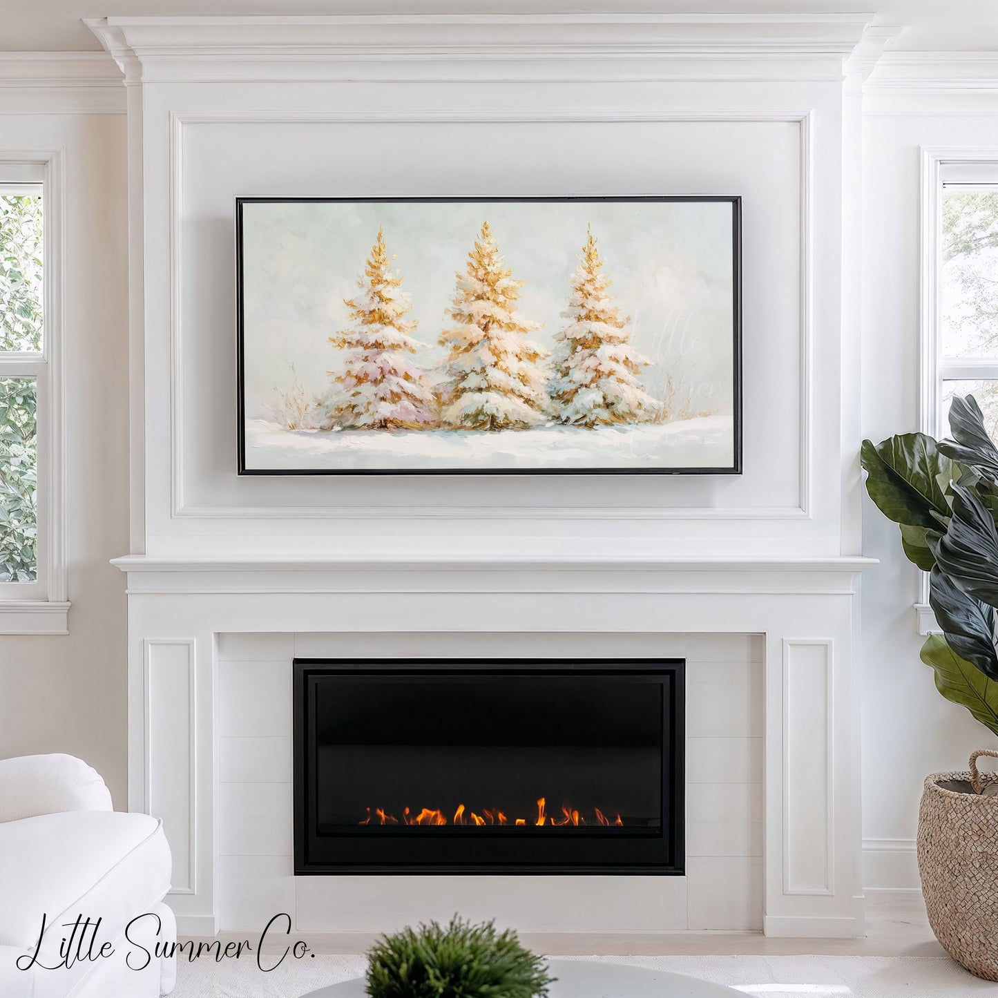 Golden Pines Frame TV Art displayed on a TV