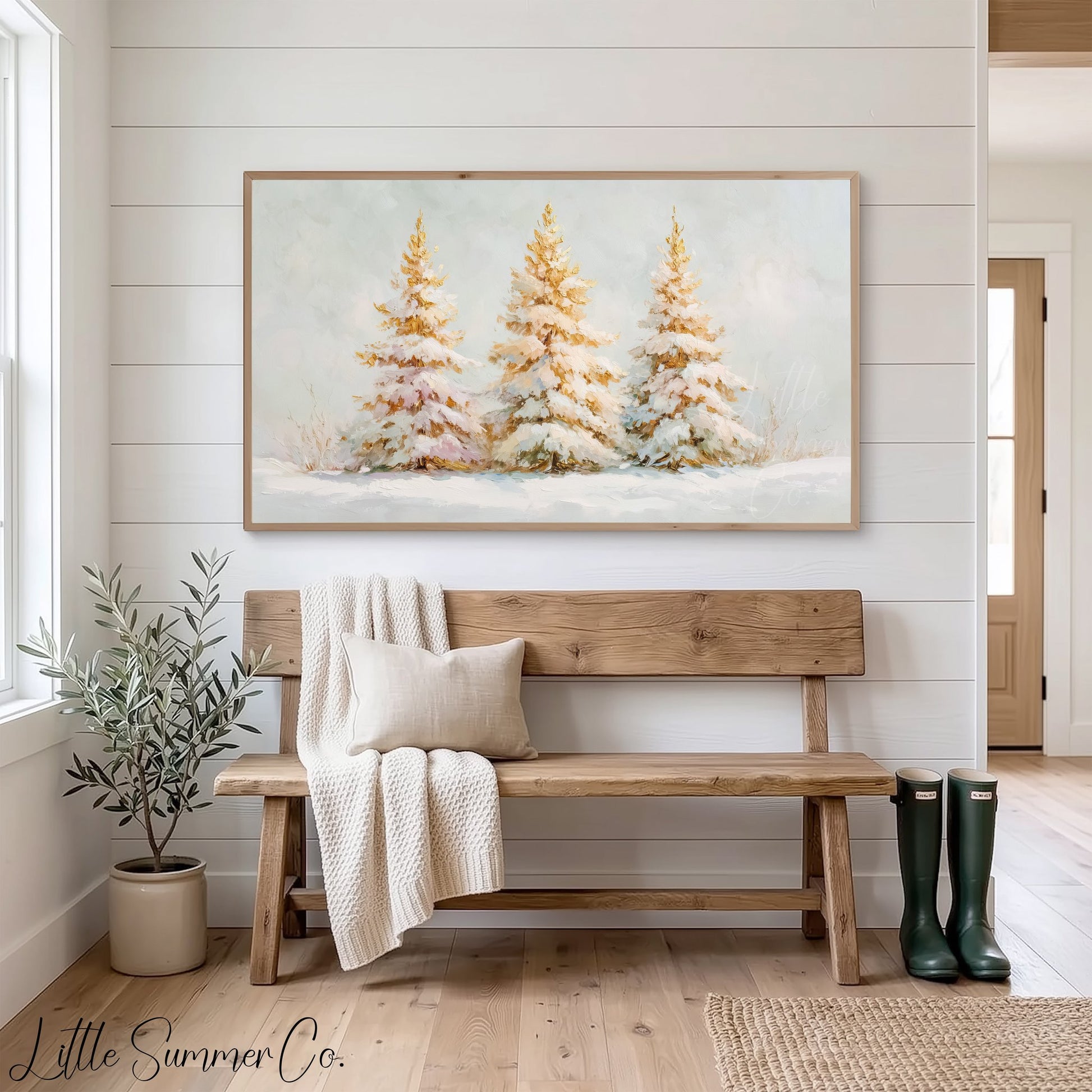 Golden Pines Frame TV Art displayed on a TV