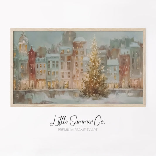 Christmas City Frame TV Art displayed on a TV