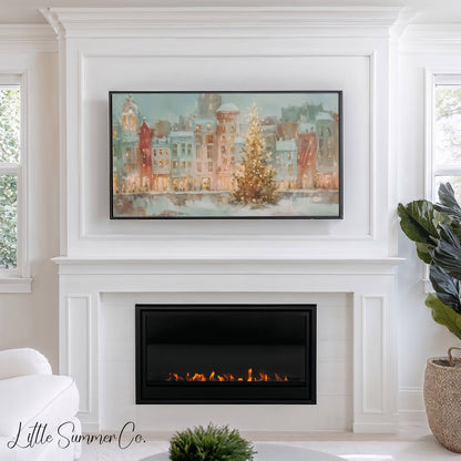 Christmas City Frame TV Art displayed on a TV