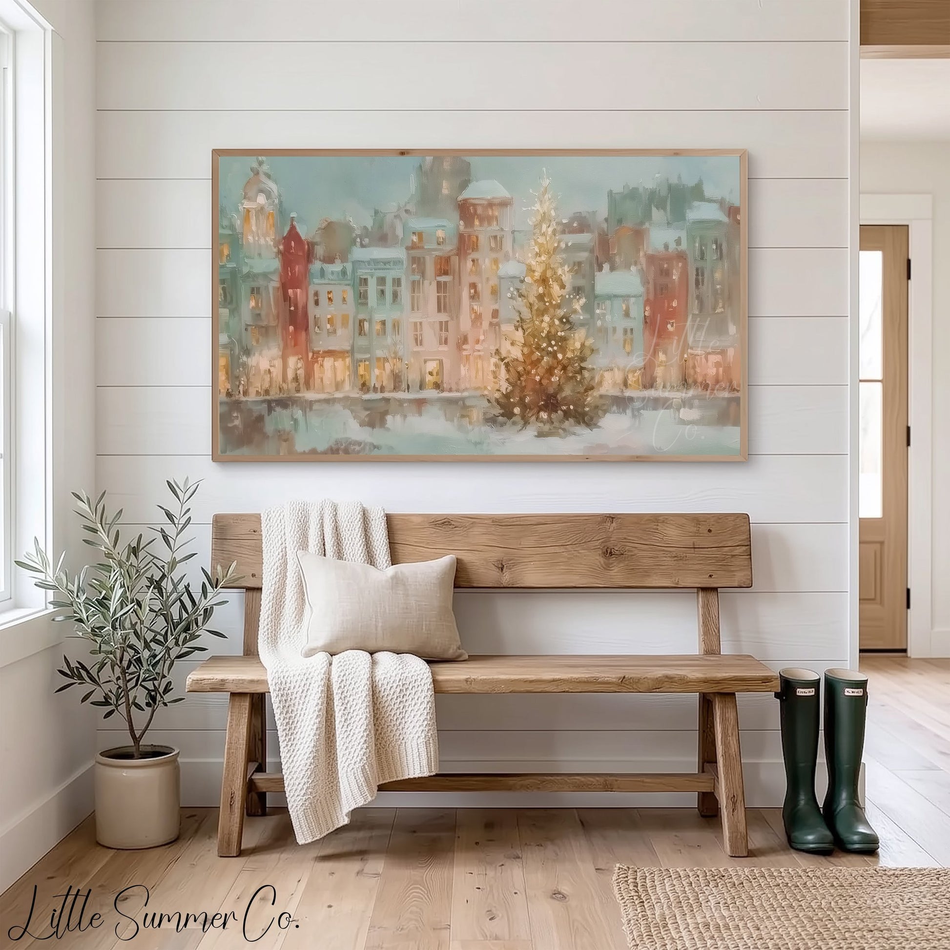 Christmas City Frame TV Art displayed on a TV