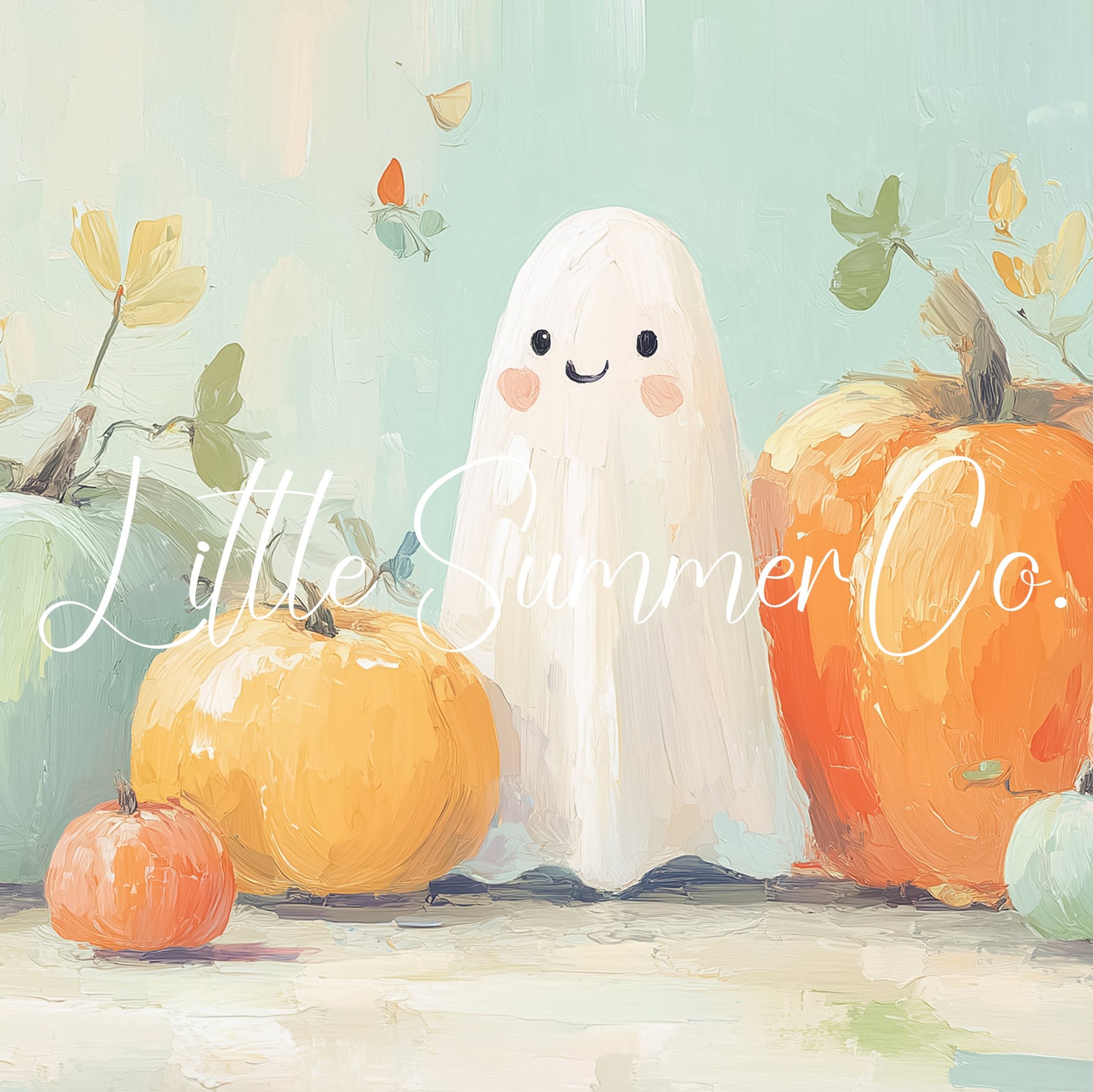 Ghost and Pastel Pumpkins Frame TV Art displayed on a TV