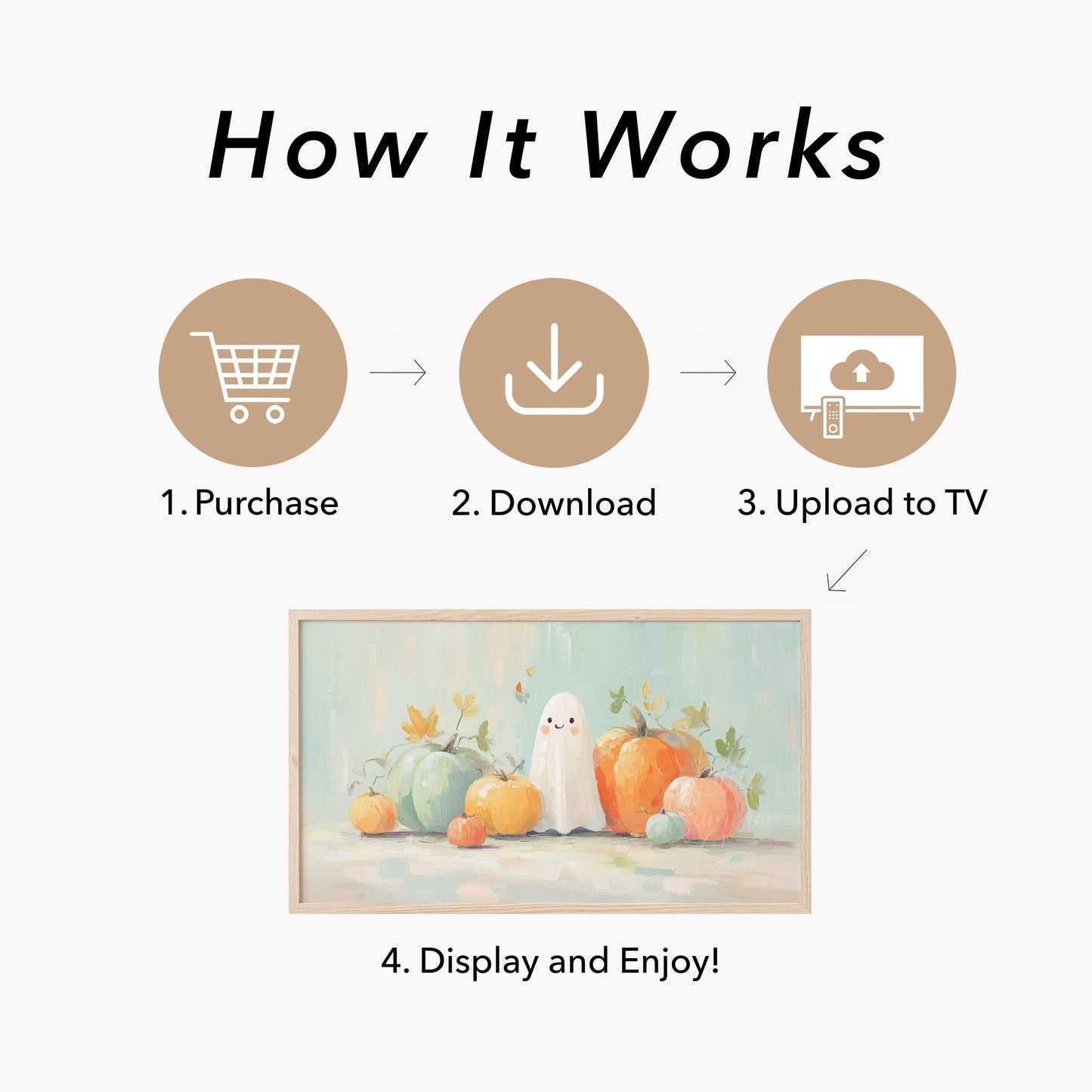 Ghost and Pastel Pumpkins Frame TV Art displayed on a TV