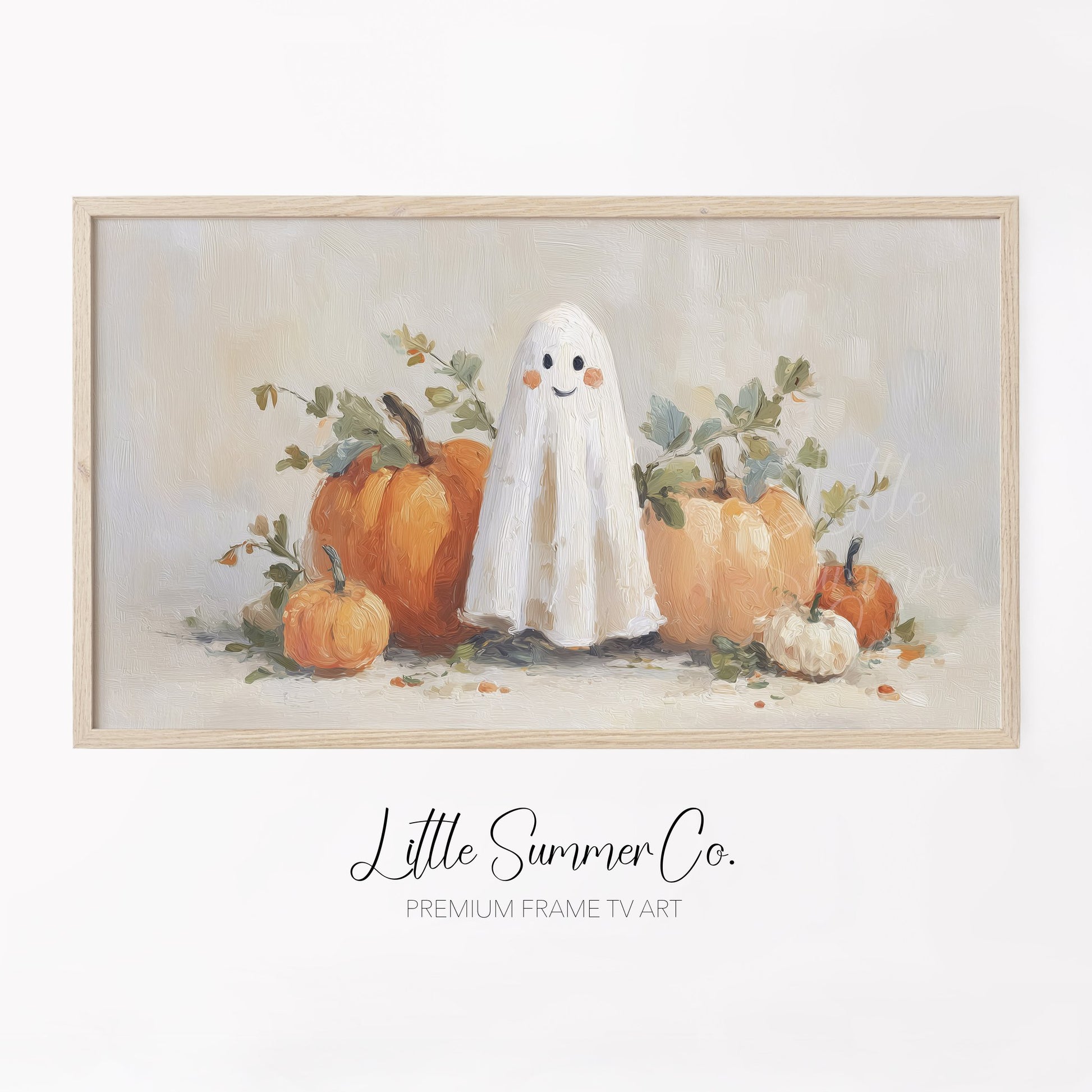 Ghost and Orange Pumpkins Frame TV Art displayed on a TV