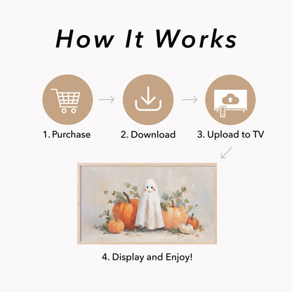Ghost and Orange Pumpkins Frame TV Art displayed on a TV