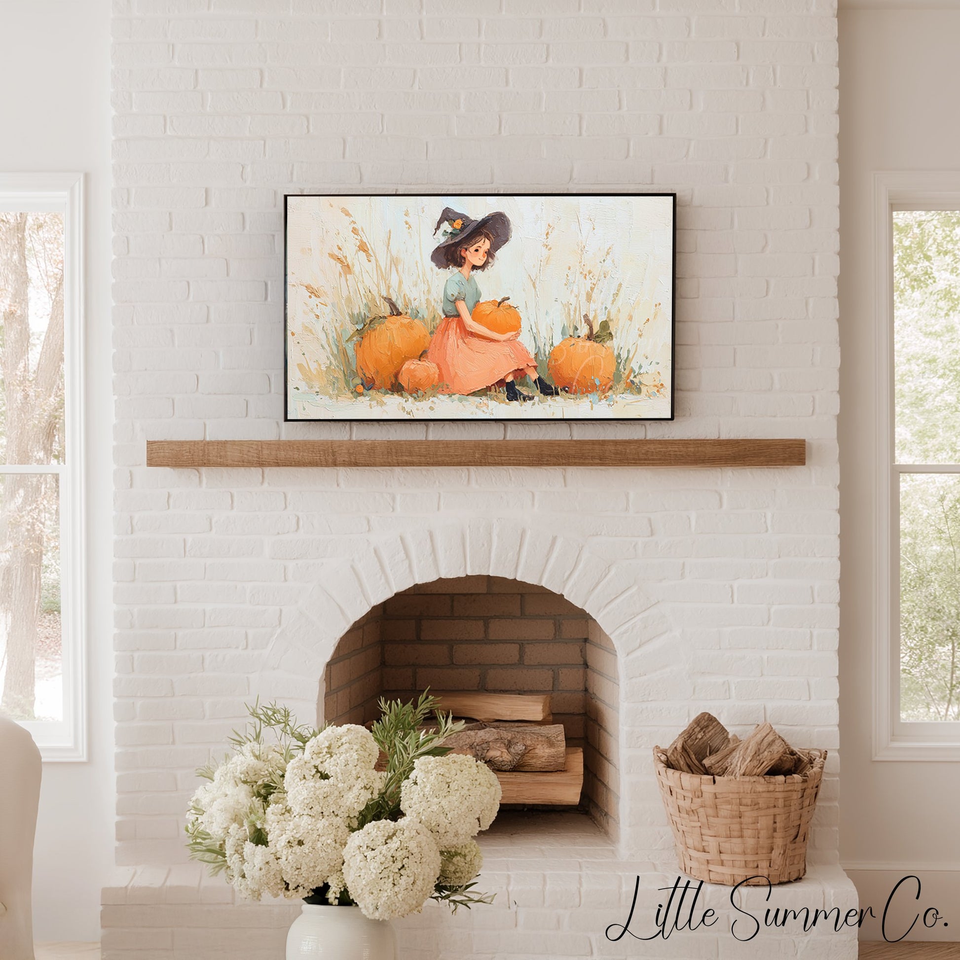 Pumpkin Witch Frame TV Art displayed on a TV