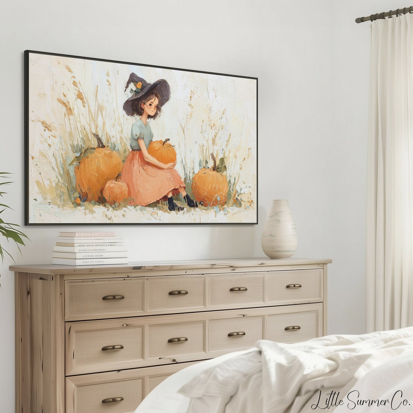 Pumpkin Witch Frame TV Art displayed on a TV