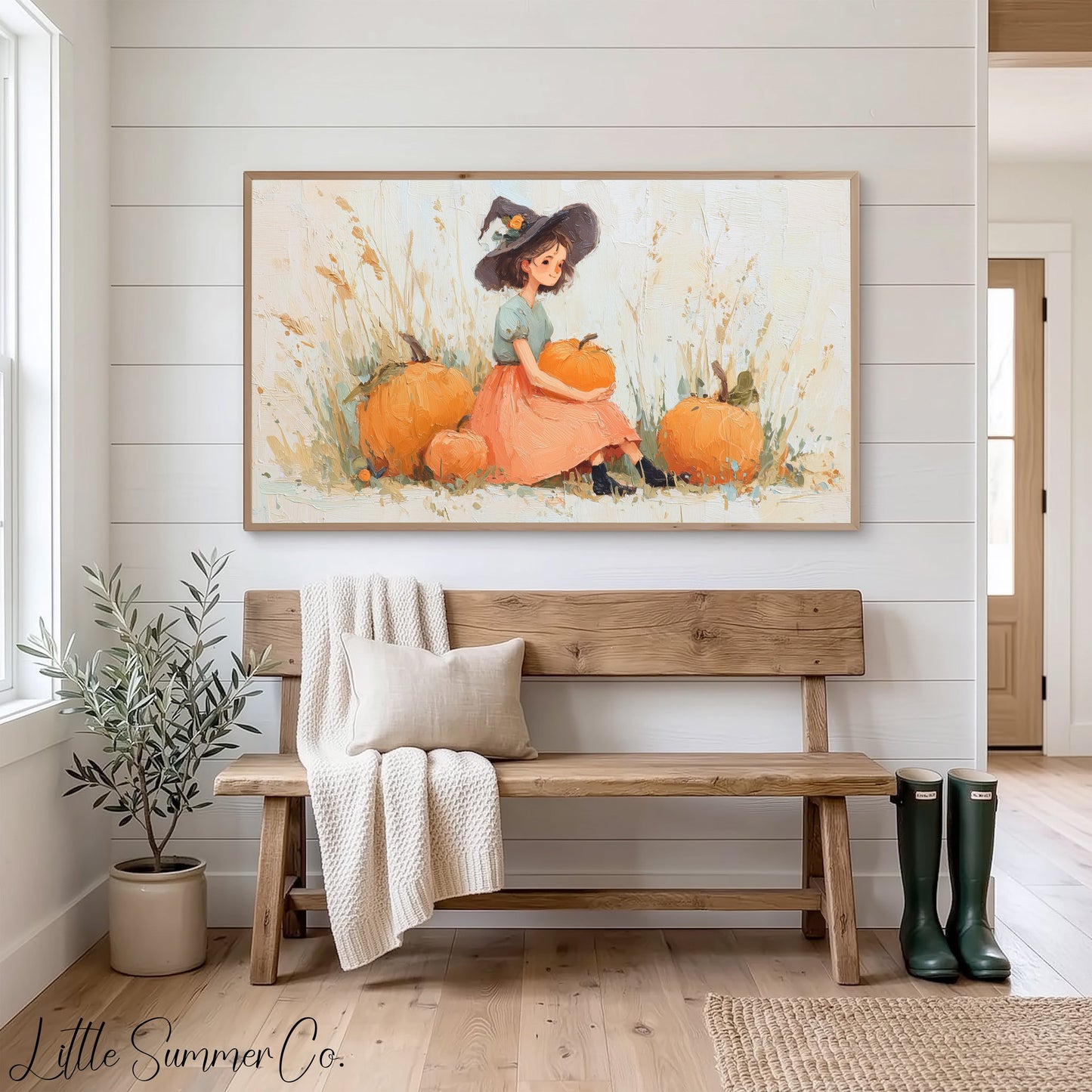 Pumpkin Witch Frame TV Art displayed on a TV