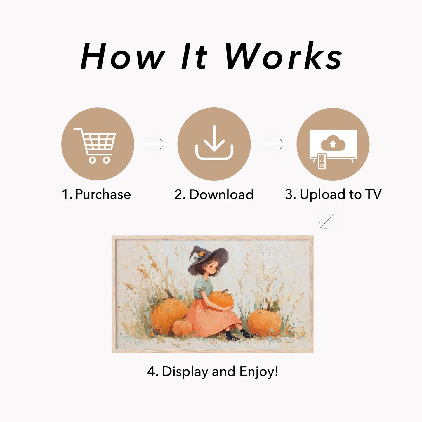 Pumpkin Witch Frame TV Art displayed on a TV