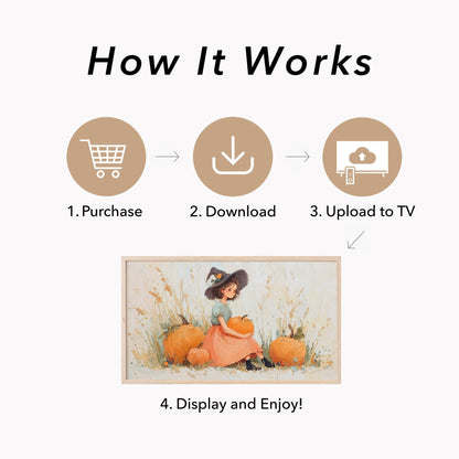 Pumpkin Witch Frame TV Art displayed on a TV