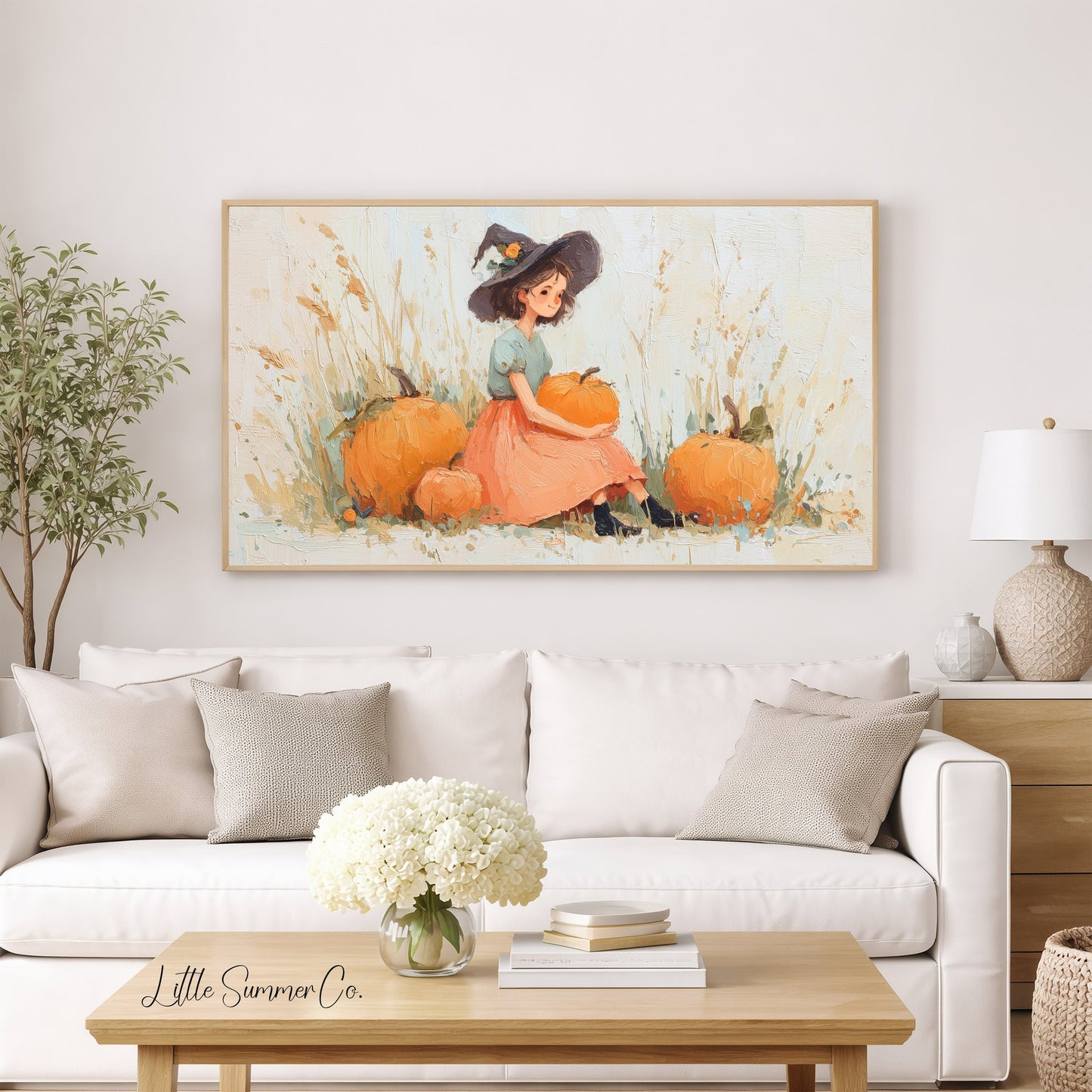 Pumpkin Witch Frame TV Art displayed on a TV