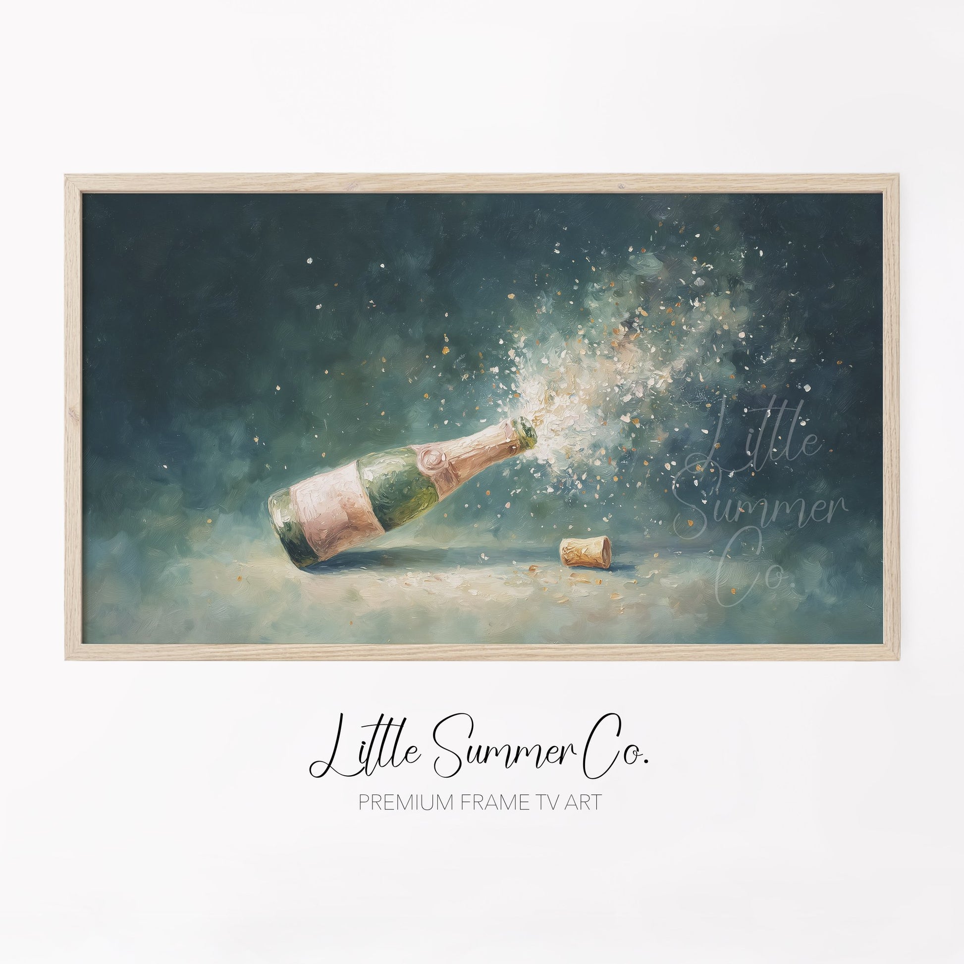 Champagne Pop Frame TV Art displayed on a TV