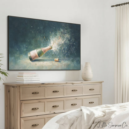 Champagne Pop Frame TV Art displayed on a TV