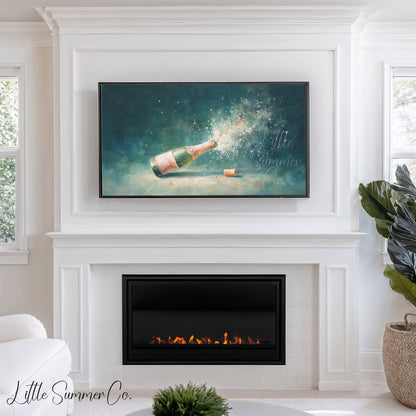 Champagne Pop Frame TV Art displayed on a TV