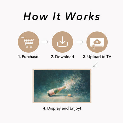 Champagne Pop Frame TV Art displayed on a TV