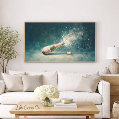 Champagne Pop Frame TV Art displayed on a TV