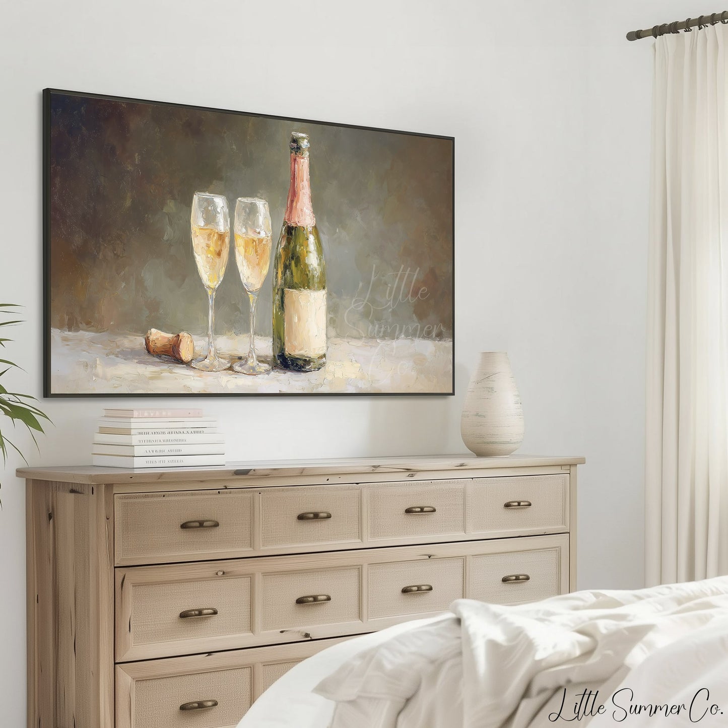 Champagne Toast Frame TV Art displayed on a TV