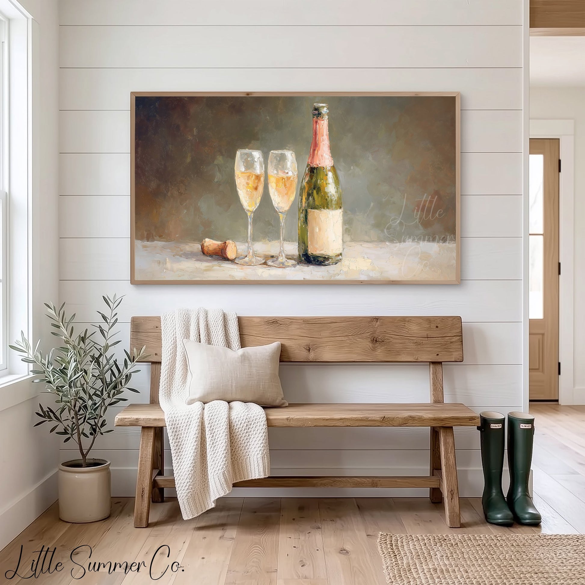 Champagne Toast Frame TV Art displayed on a TV