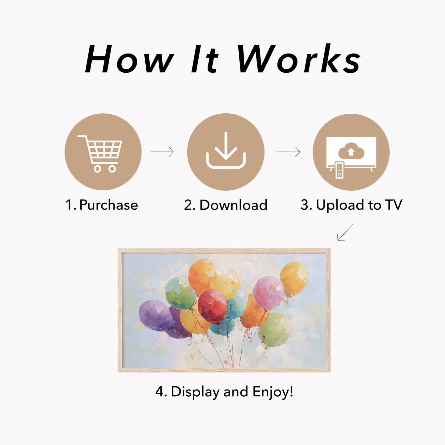 Rainbow Party Balloons Frame TV Art displayed on a TV
