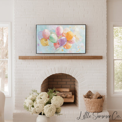 Pastel Balloons Frame TV Art displayed on a TV