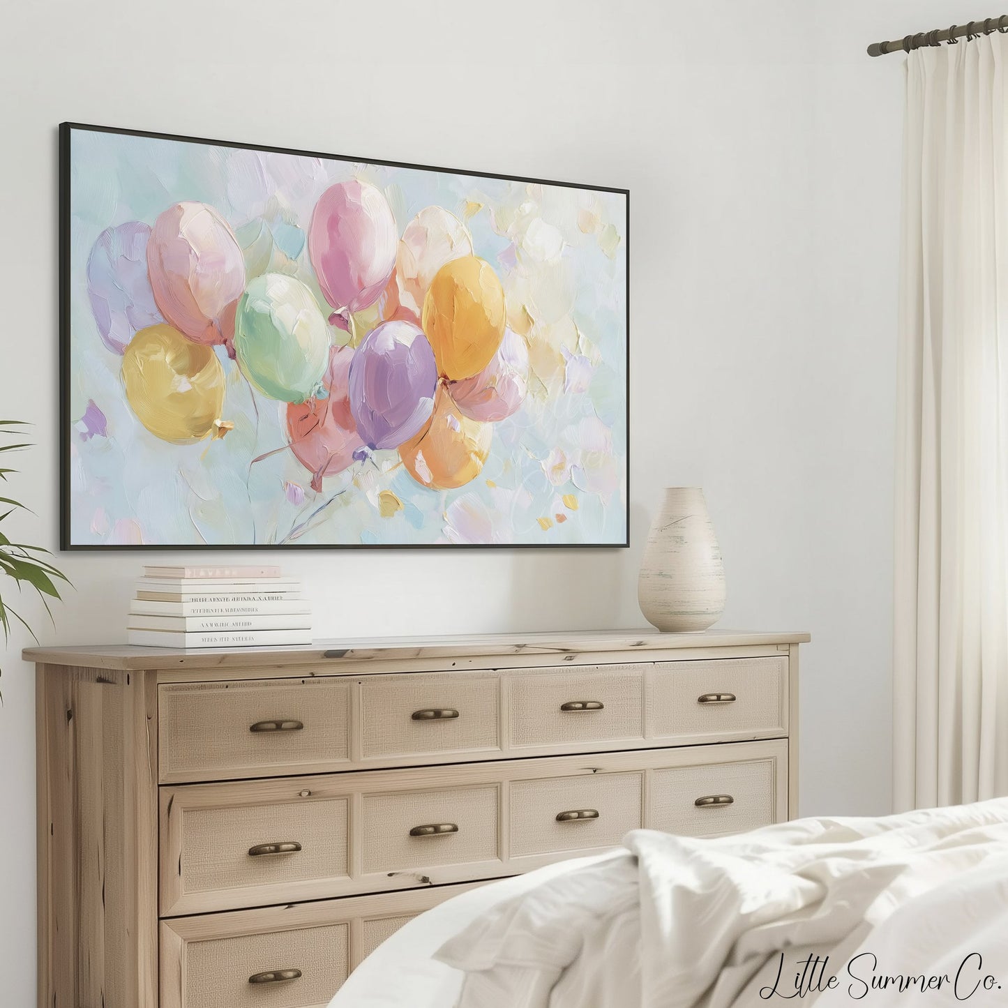 Pastel Balloons Frame TV Art displayed on a TV