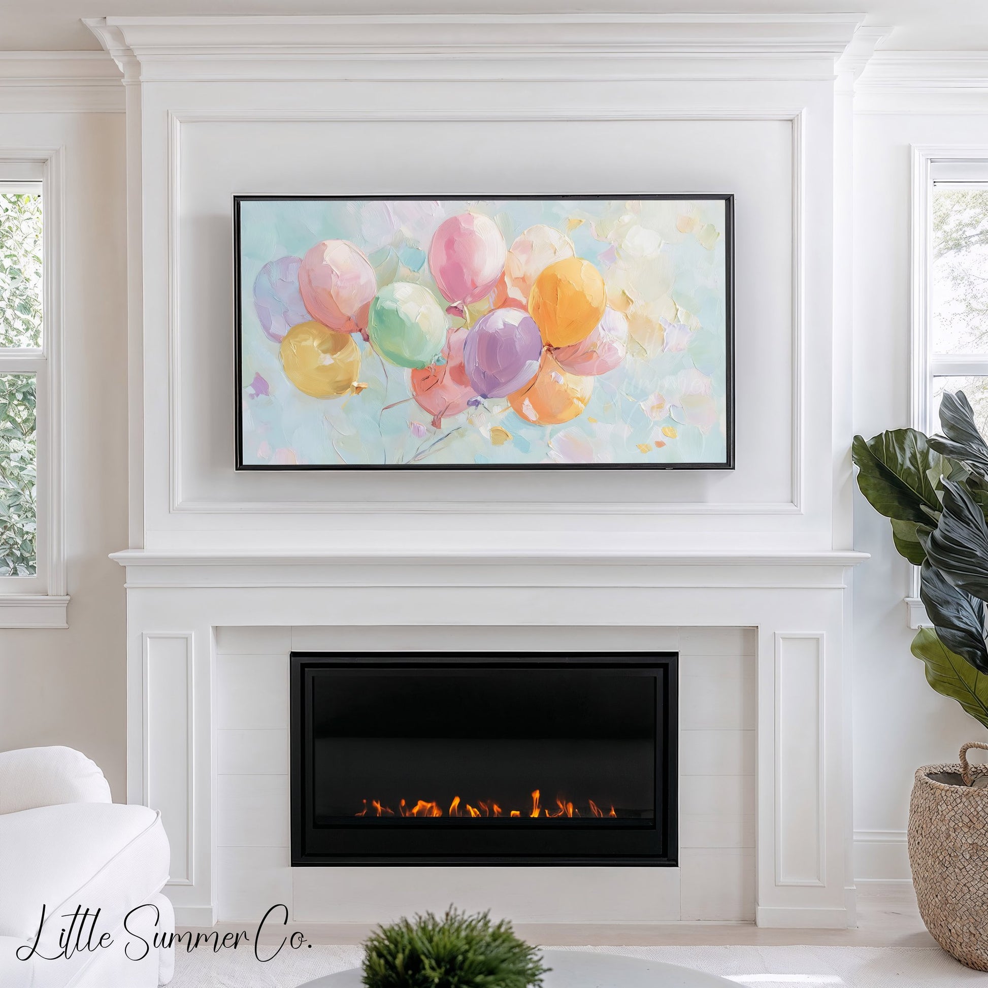 Pastel Balloons Frame TV Art displayed on a TV