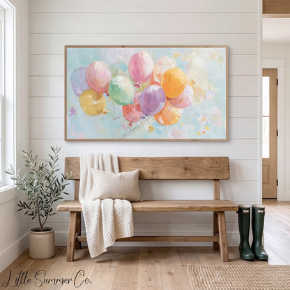 Pastel Balloons Frame TV Art displayed on a TV