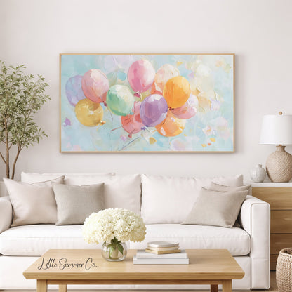 Pastel Balloons Frame TV Art displayed on a TV