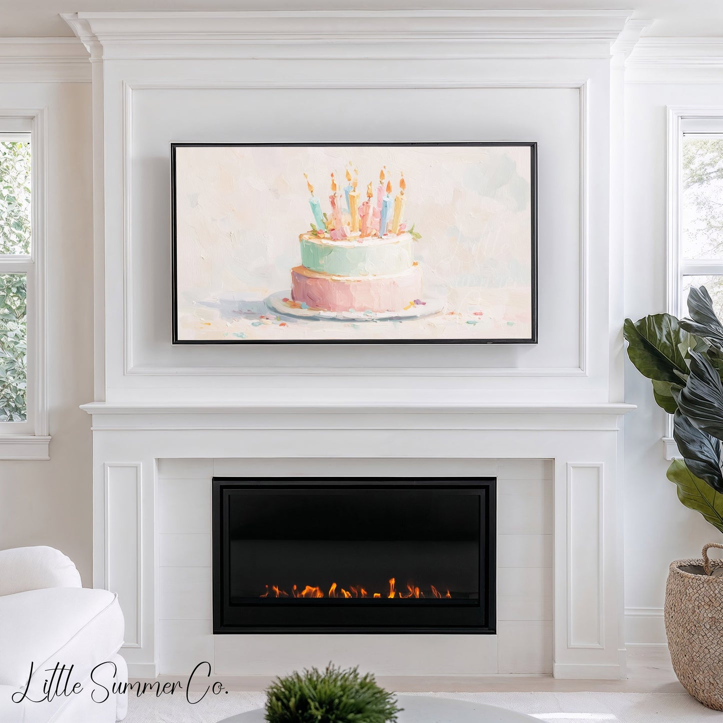 Two Tier Birthday Cake Frame TV Art displayed on a TV