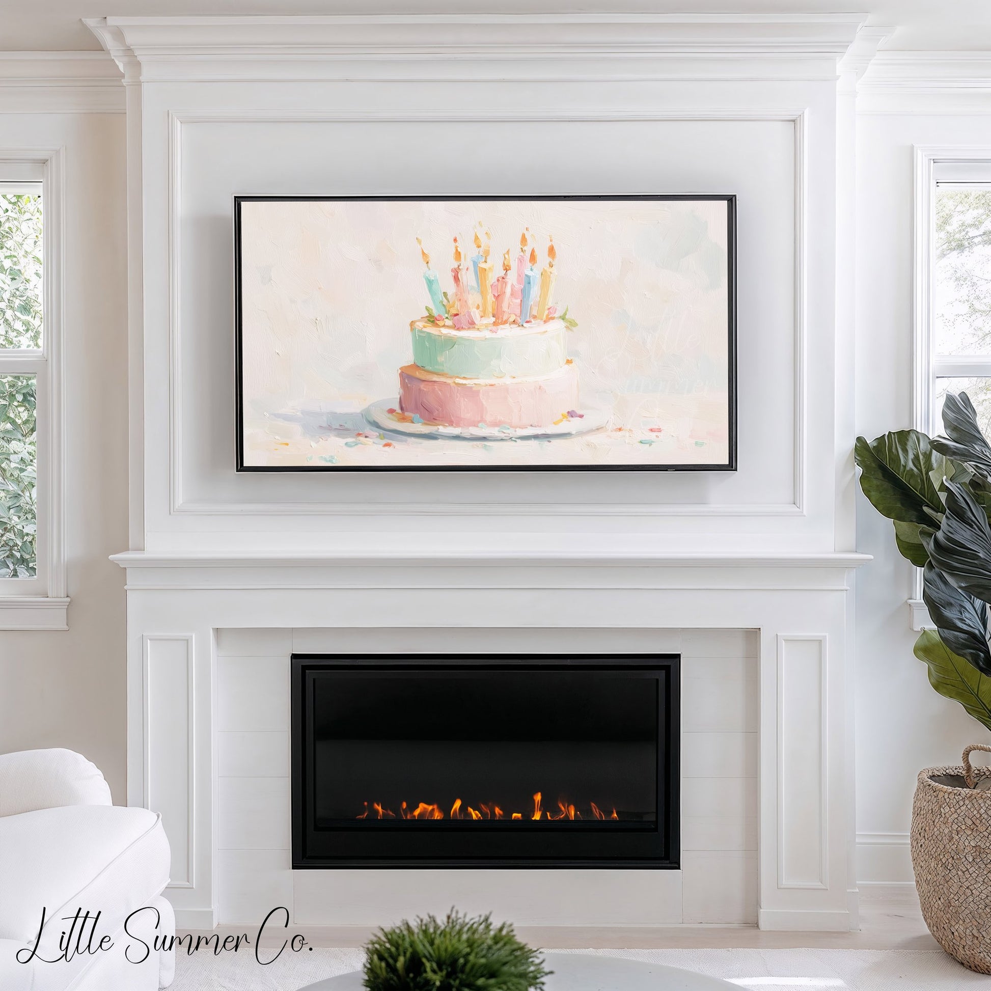 Two Tier Birthday Cake Frame TV Art displayed on a TV