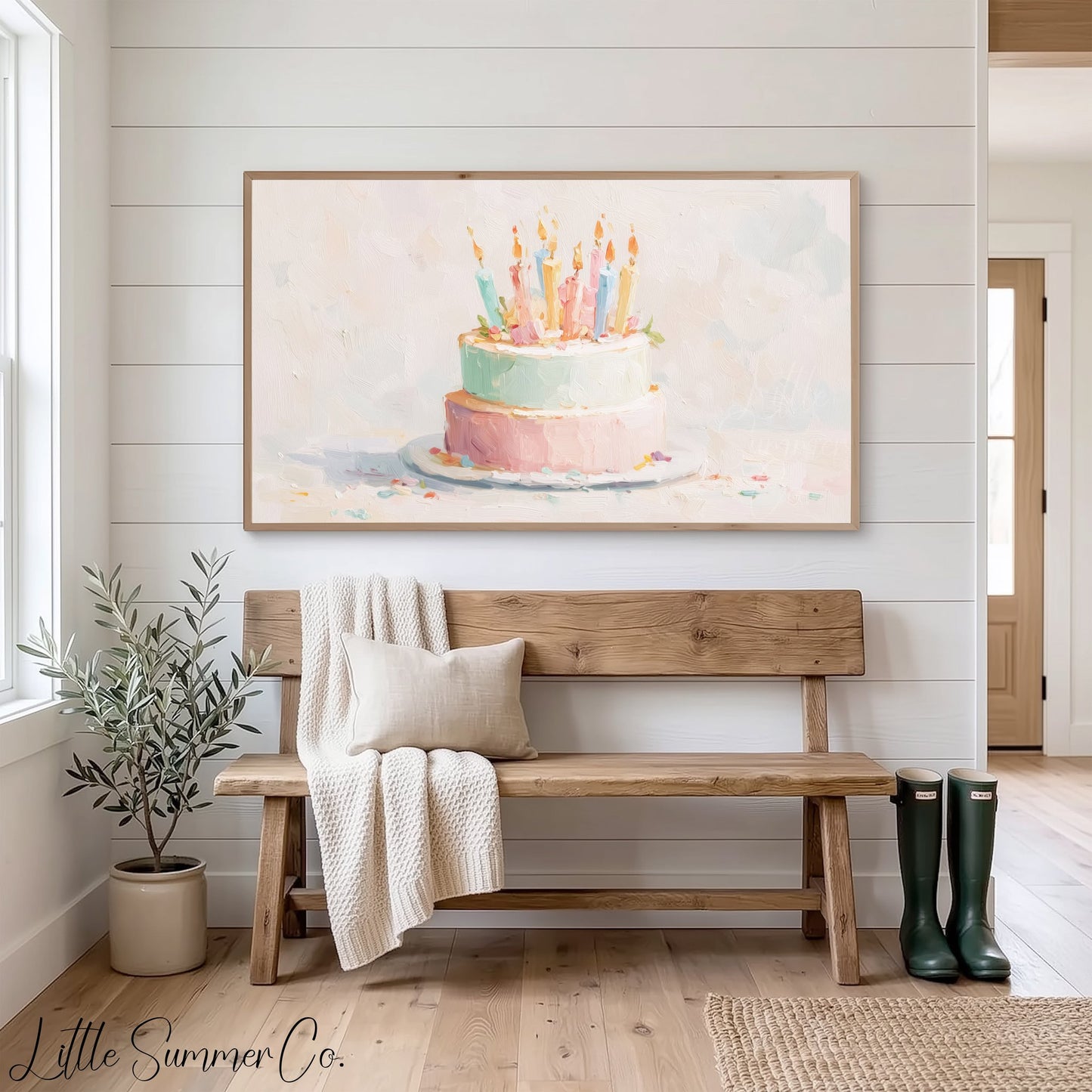 Two Tier Birthday Cake Frame TV Art displayed on a TV