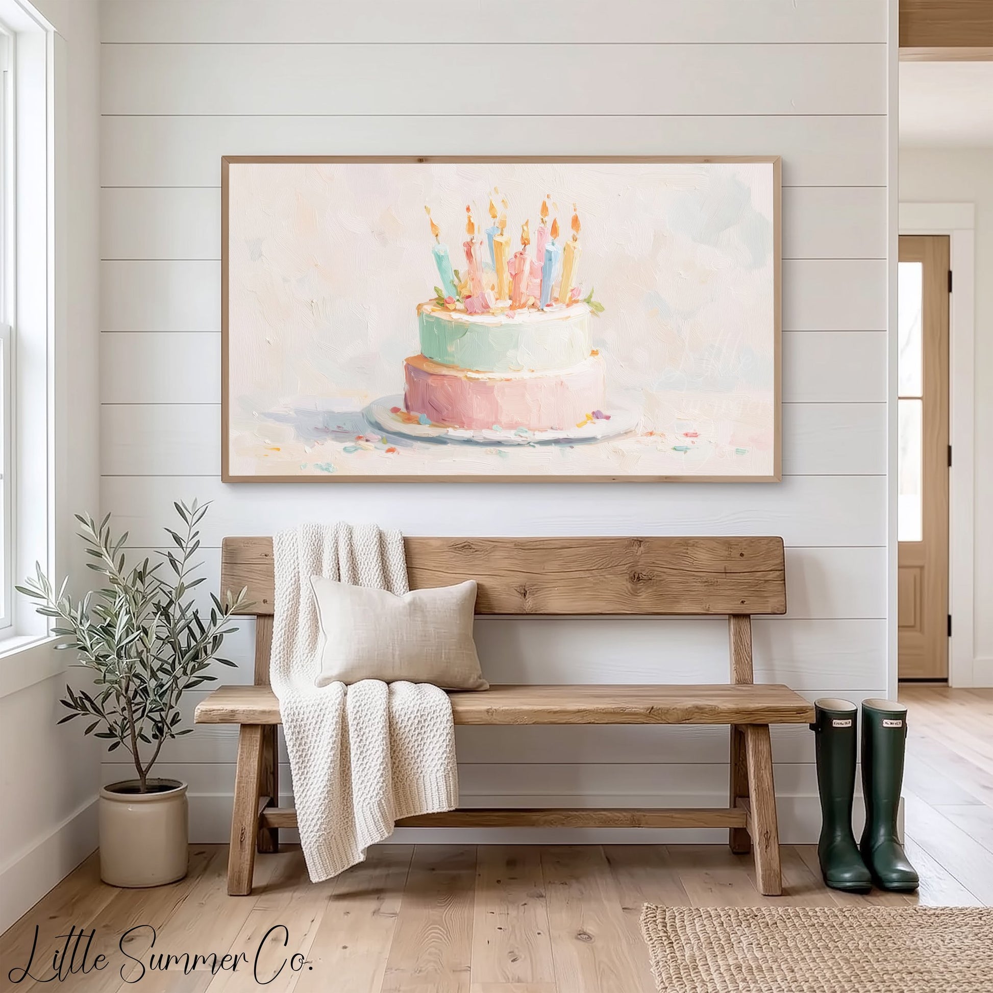 Two Tier Birthday Cake Frame TV Art displayed on a TV