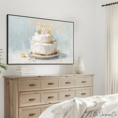 White Tiered Cake Frame TV Art displayed on a TV