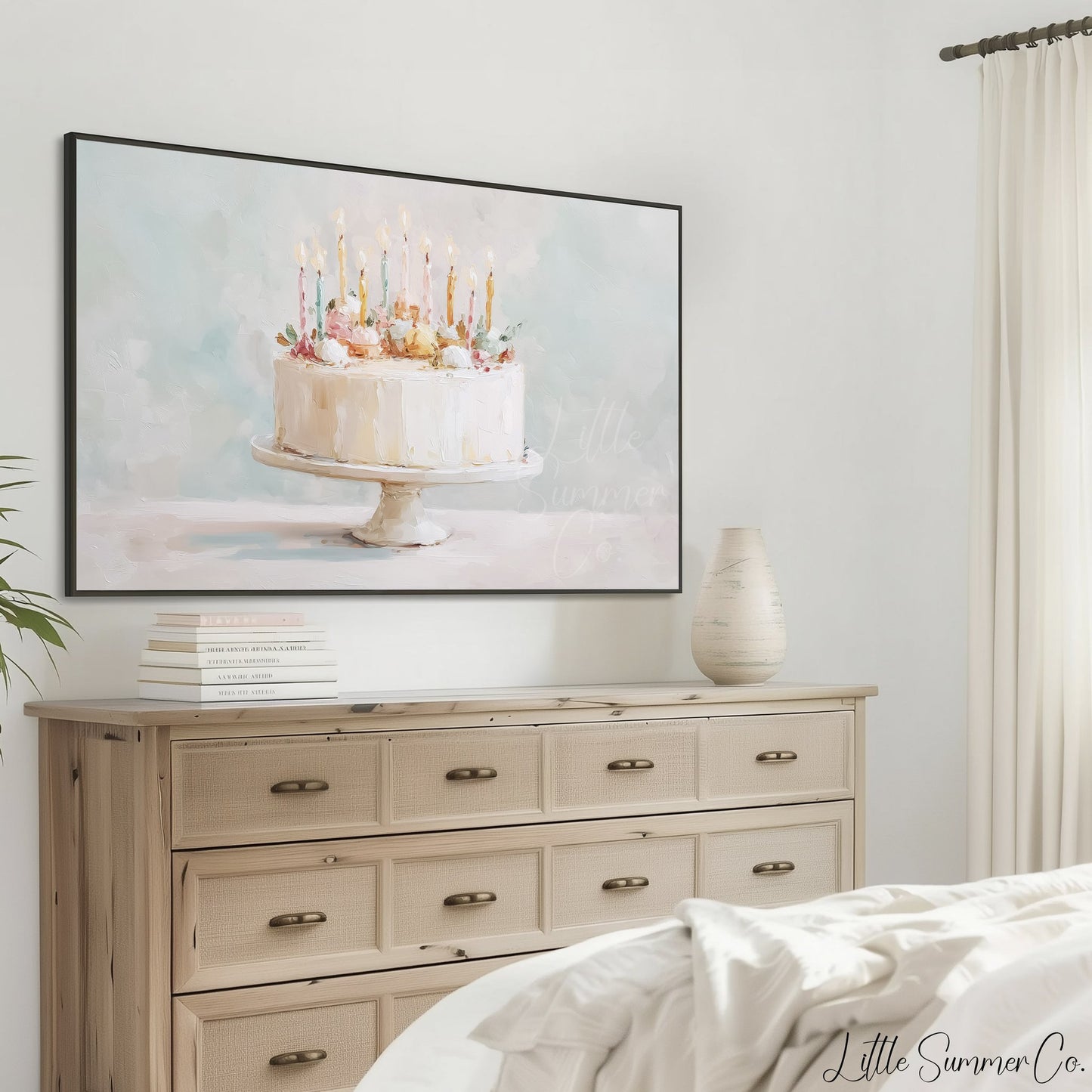 Decorated Birthday Cake Frame TV Art displayed on a TV