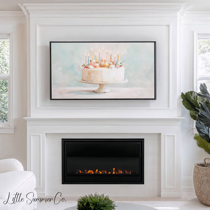 Decorated Birthday Cake Frame TV Art displayed on a TV