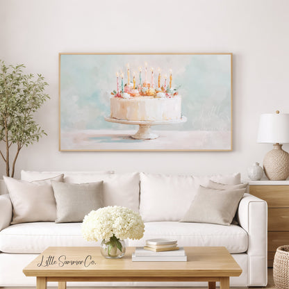 Decorated Birthday Cake Frame TV Art displayed on a TV