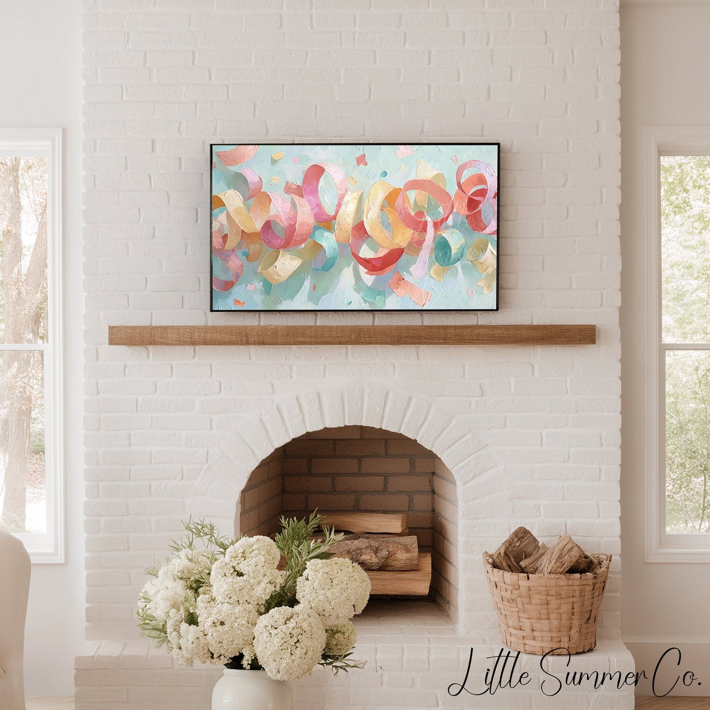 Party Streamers Frame TV Art displayed on a TV