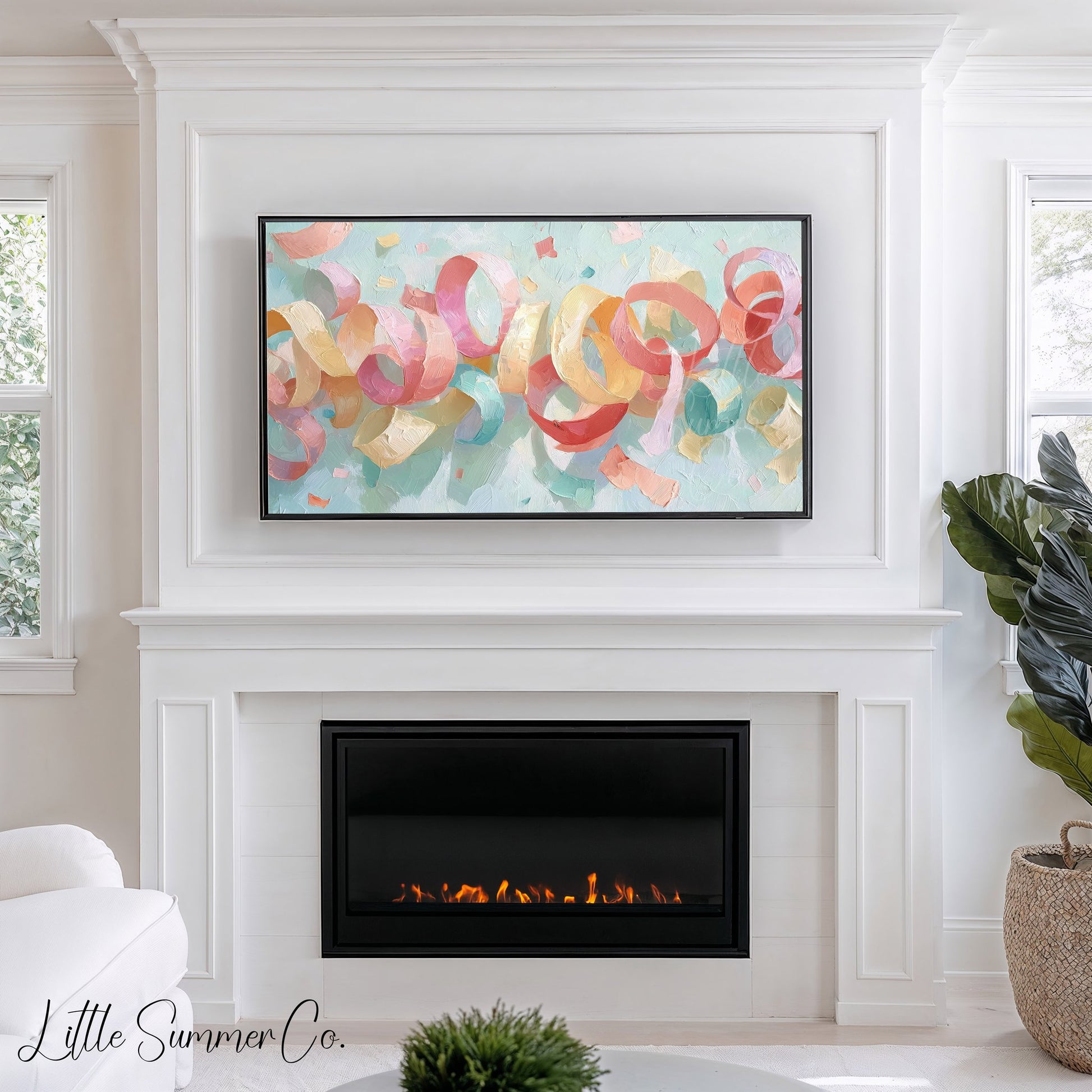 Party Streamers Frame TV Art displayed on a TV