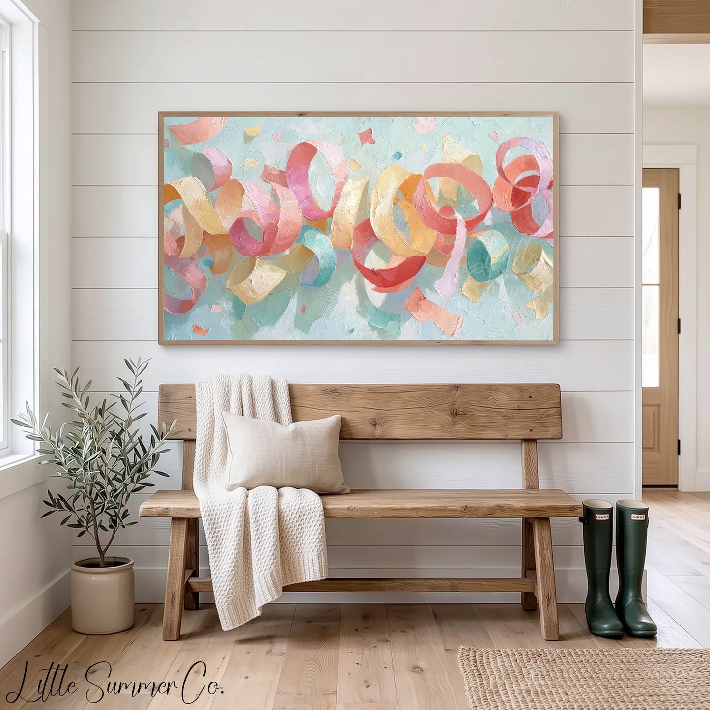 Party Streamers Frame TV Art displayed on a TV
